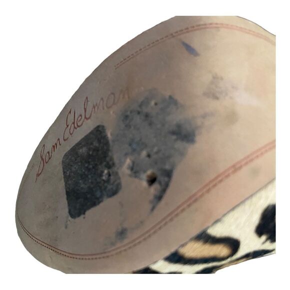 Sam Edelman | Keegan Leopard Animal Print Black Tan Calf Hair Fringe Ankle Boots - Picture 9 of 10